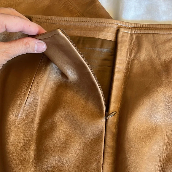 Vintage 1980's Leather Skirt and Jacket Set  Size 12 Jacket Sz 10 Skirt. Camel - Picture 11 of 17